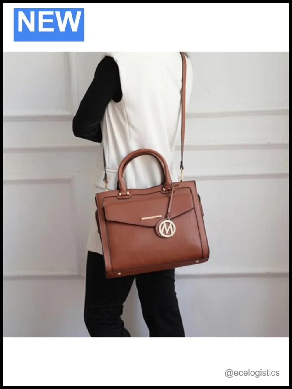 Vegan Leather Satchel Handbag Crossbody Strap Top Handle